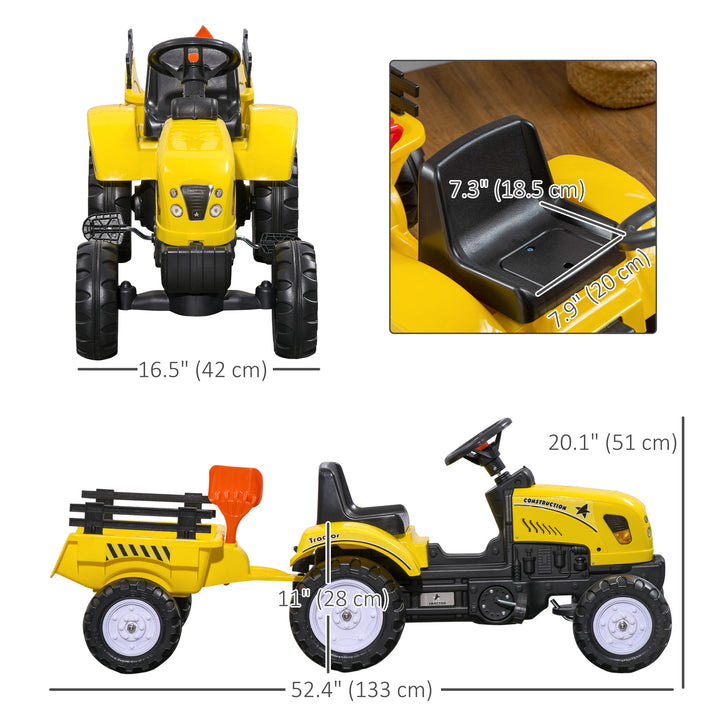 Aosom Ride on Excavator with Back Trailer, Shovel & Rake for 3 Year Old