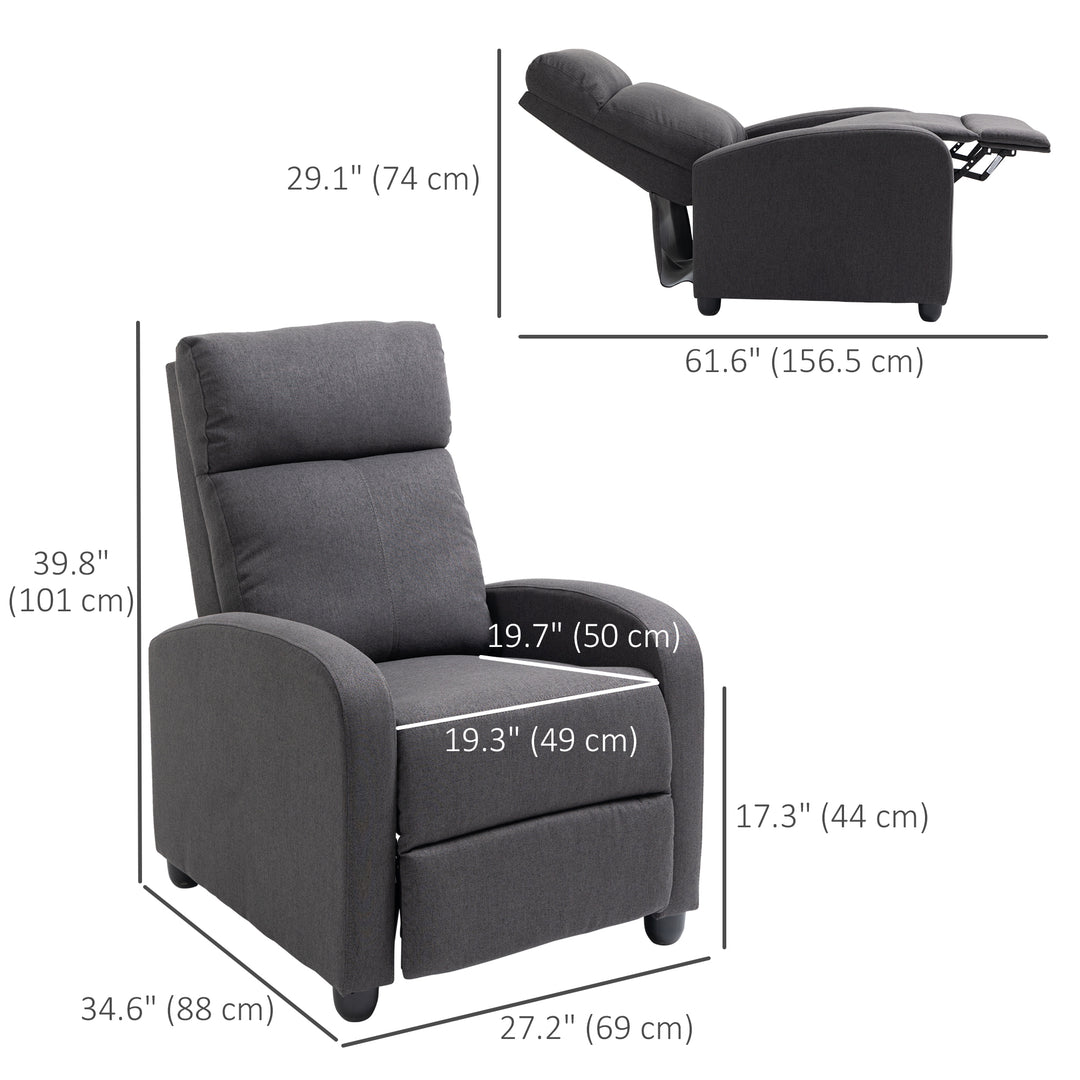 HOMCOM Fabric Recliner Chair Manual Home Theater Seating Single Reclining Sofa Chair with Padded Seat for Living Room, Dark Grey