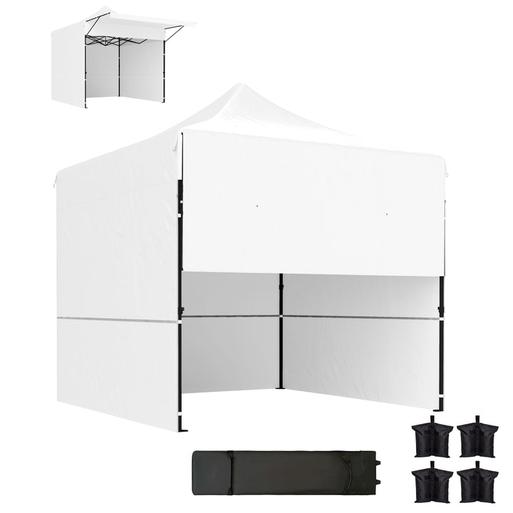 Outsunny 10' x 10' Pop Up Canopy Tent with Awning and Sidewalls, Instant Sun Shelter with Wheeled Bag and Sand Bags