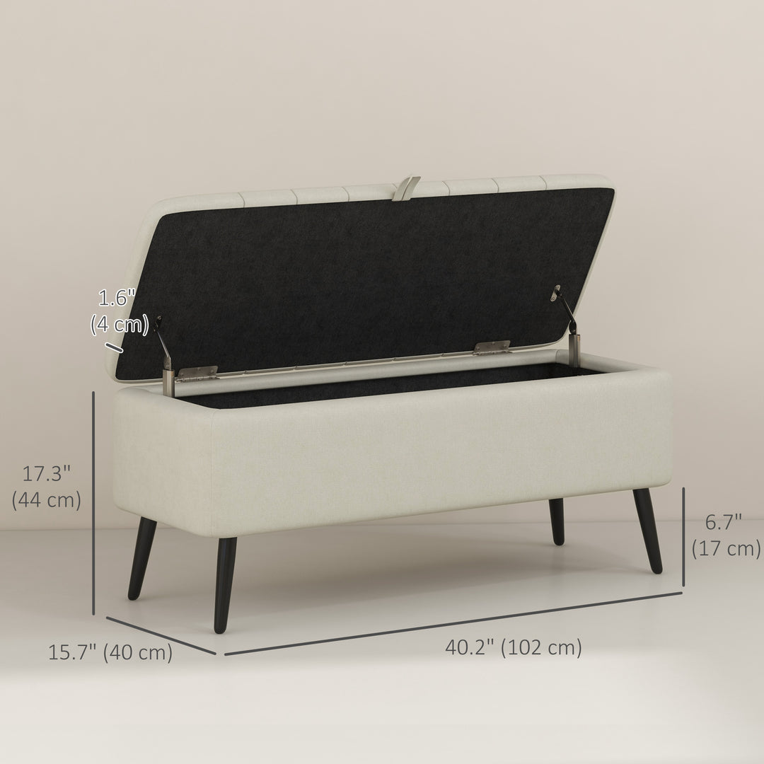 HOMCOM 40" Ottoman with Storage, Linen Upholstered Storage Ottoman Bench with Steel Legs for Living Room, Bedroom Grey