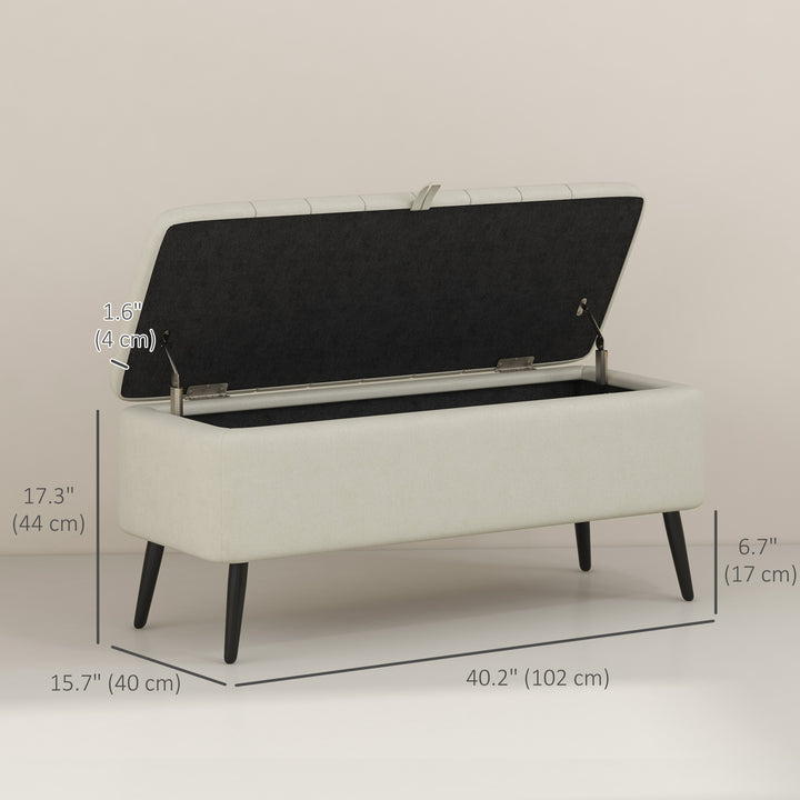 HOMCOM 40" Ottoman with Storage, Linen Upholstered Storage Ottoman Bench with Steel Legs for Living Room, Bedroom Grey