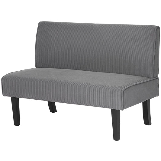 HOMCOM 46.5" Loveseat Couch with USB Ports, Corduroy Love Seat Sofa with Wood Legs for Living Room, Bedroom, Small Space, Grey