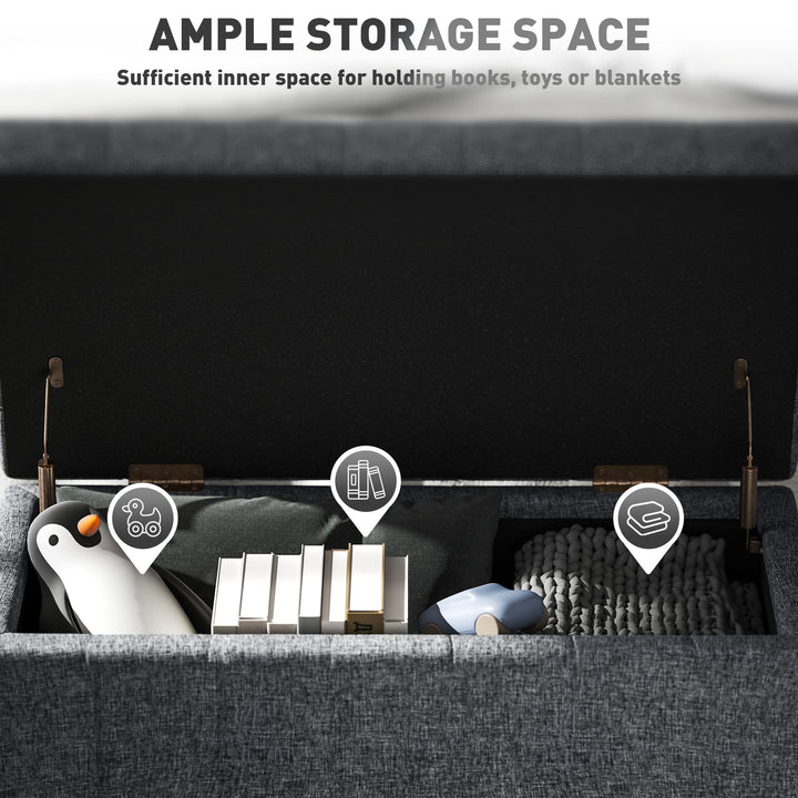 HOMCOM Storage Ottoman, Linen Fabric End of Bed Bench with Button Tufted Storage Bench for Bedroom, Grey