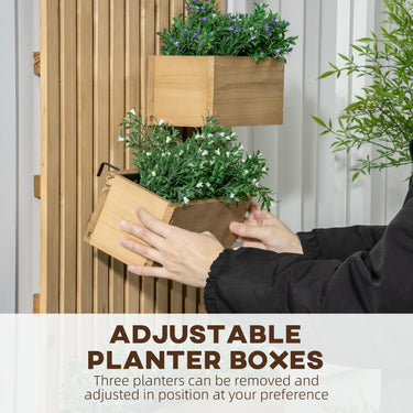 Outsunny 3 Box Raised Garden Bed with Trellis, Wall-Mounted Wood Planter Box Set with Drainage Hole for Flowers, Climbing Plants