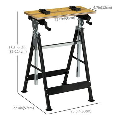 HOMCOM Portable Work Bench, Workshop Tool Stand with 6-Level Height Adjustable Work Table, Carpenter Saw Table with 4 Clamps, Steel Frame, 220lbs Capacity