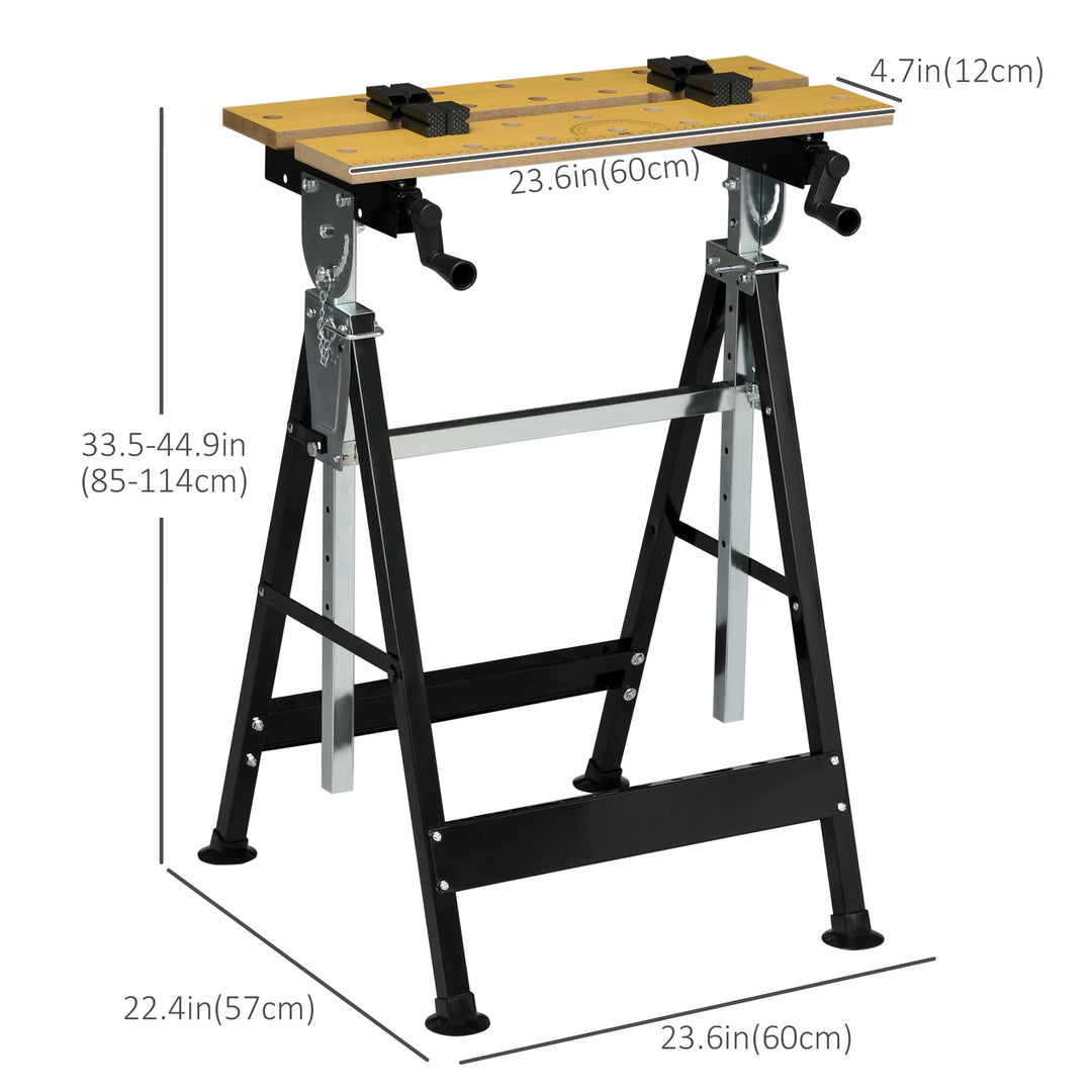 HOMCOM Portable Work Bench, Workshop Tool Stand with 6-Level Height Adjustable Work Table, Carpenter Saw Table with 4 Clamps, Steel Frame, 220lbs Capacity