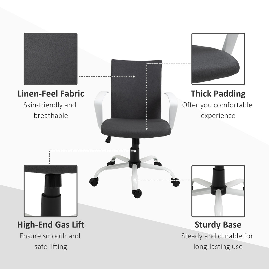 Vinsetto Linen Mid Back Office Chair With Tilt Function, Swivel Computer Chair, Charcoal Grey