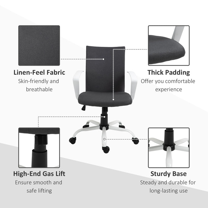 Vinsetto Linen Mid Back Office Chair With Tilt Function, Swivel Computer Chair, Charcoal Grey