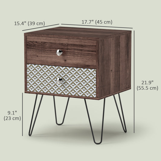 HOMCOM Side Table with Drawers, Nightstand, Bedside Table, Sofa End Table, for Bedroom, Brown