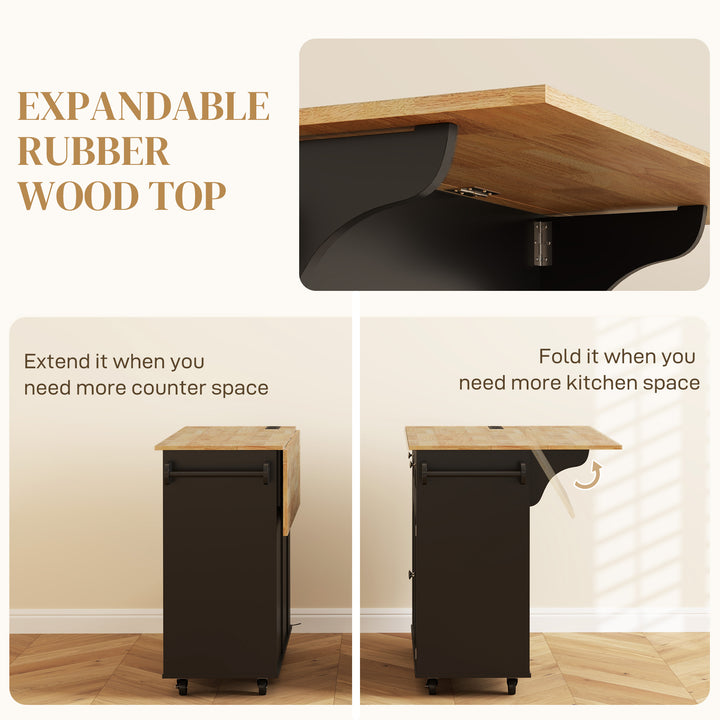 HOMCOM Kitchen Island with Power Outlet and Drop Leaf, Rolling Kitchen Cart with 2 Drawers and Adjustable Shelves, White