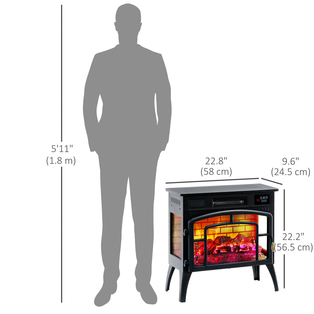 HOMCOM Electric Fireplace Stove, Infrared Fireplace Heater with Realistic Flame, Adjustable Temperature, 1500W, Black