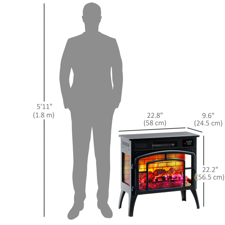 HOMCOM Electric Fireplace Stove, Infrared Fireplace Heater with Realistic Flame, Adjustable Temperature, 1500W, Black