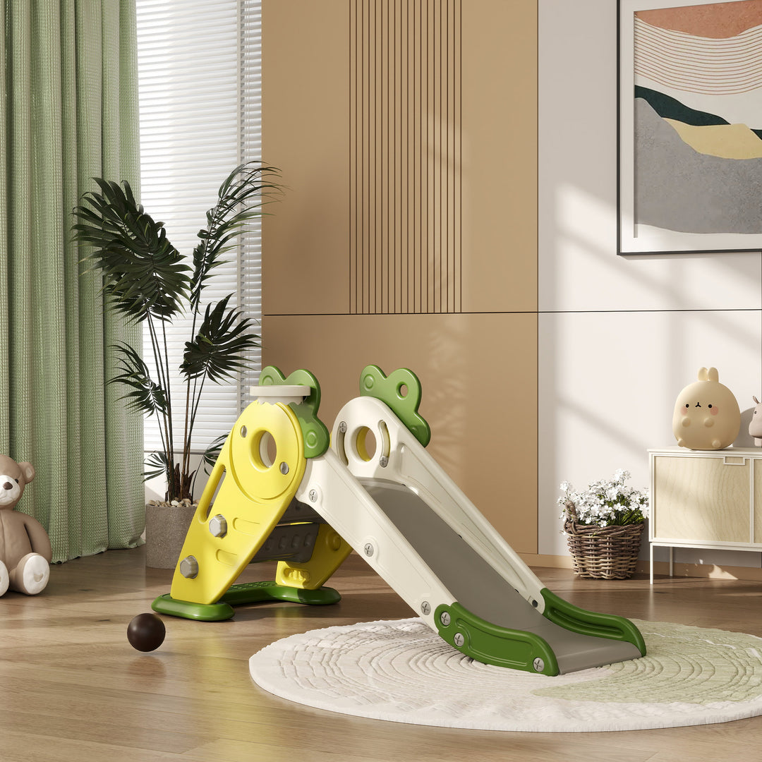 Qaba 3 in 1 Foldable Toddler Slide with Basketball Hoop, Climber, for 1-3 Years Old, Yellow