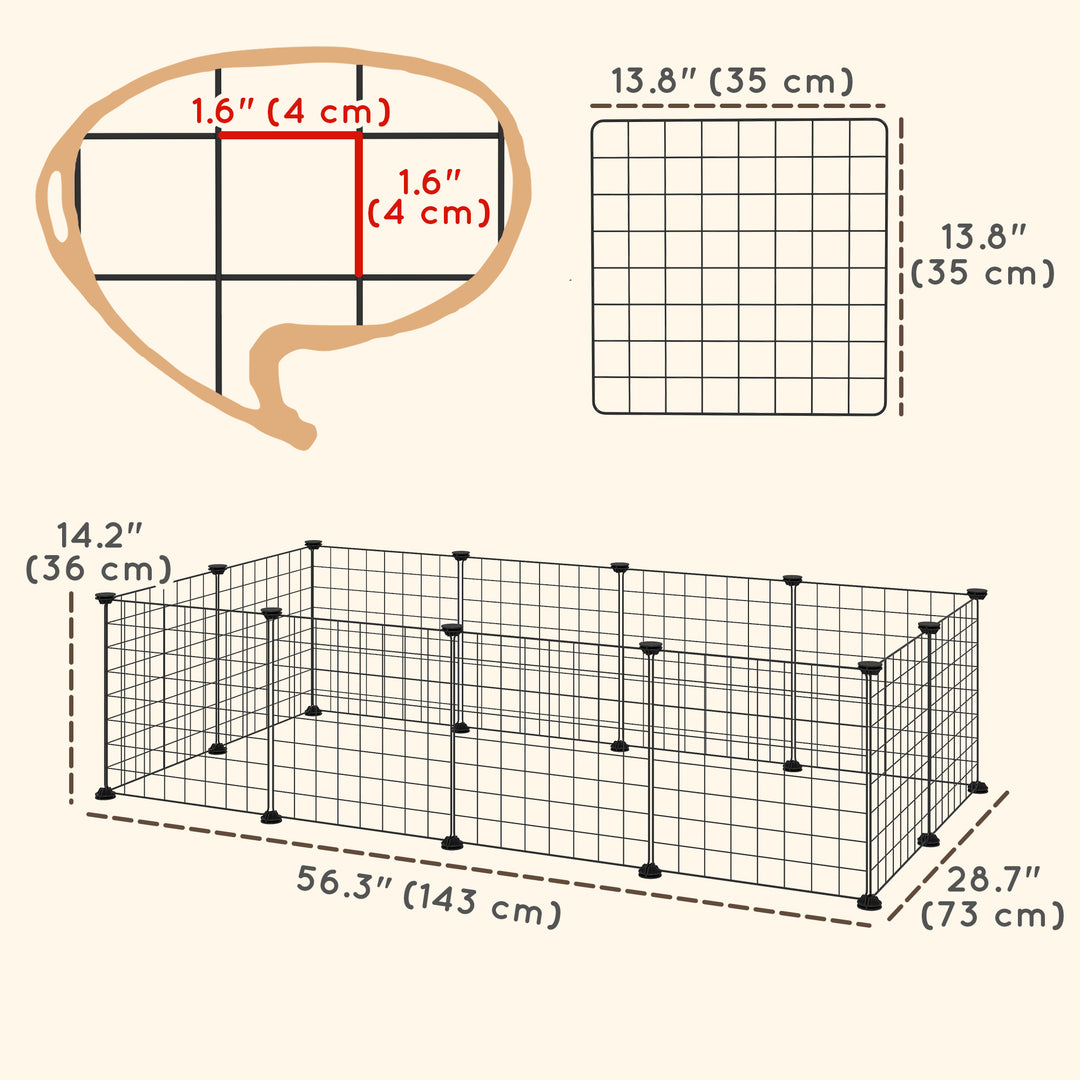 PawHut Pet Playpen, DIY Cage House for Small Animals, Guinea Pigs, Hedgehogs, Black