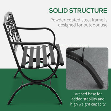 Outsunny 50" 2-Seater Outdoor Garden Bench Antique Loveseat with Armrest for Yard, Lawn, Porch, Patio, Steel/ Black