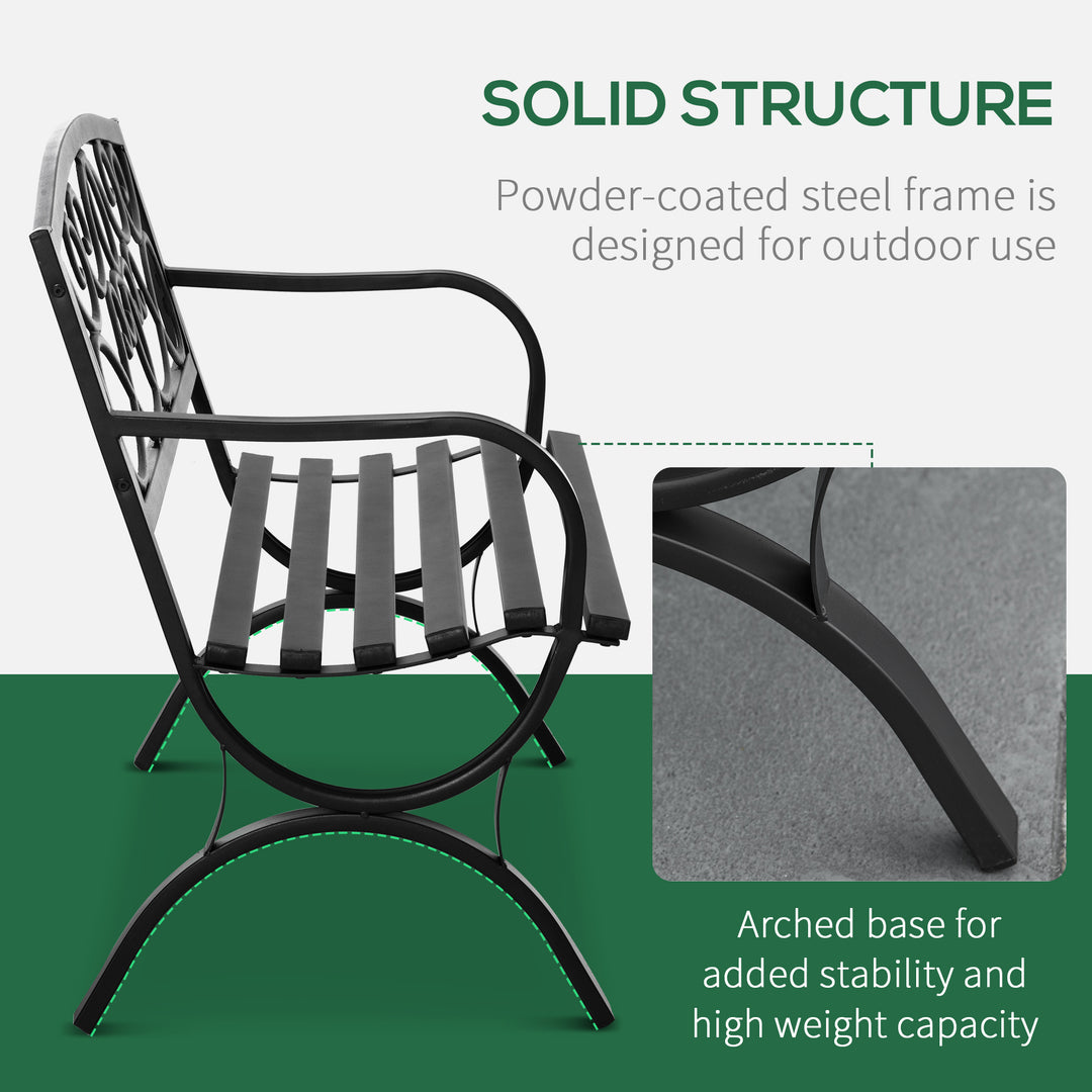 Outsunny 50" 2-Seater Outdoor Garden Bench Antique Loveseat with Armrest for Yard, Lawn, Porch, Patio, Steel/ Black