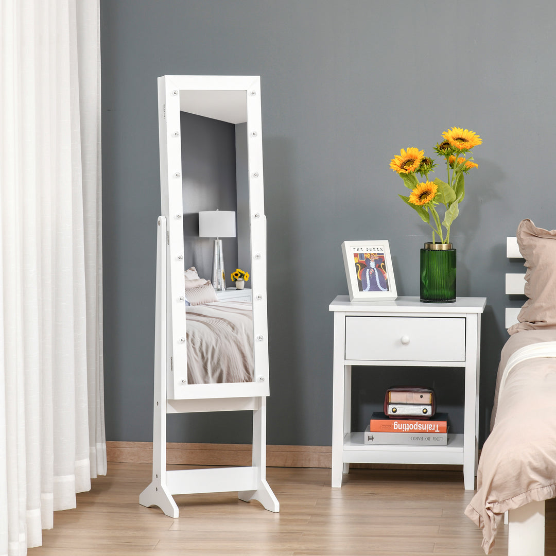 HOMCOM Free Standing Armoire Organizer, Lighted Mirrored Jewelry Cabinet w/ Angle Adjustable & 16 LED Lights Warm White