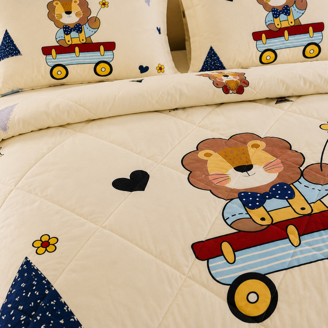 Aarniva Breathable Polyester Little Lion Printed Comforter Set | Double/Twin | 250 GSM | Ultra-Soft & Cozy | Soccer Navy | 5-Piece Set