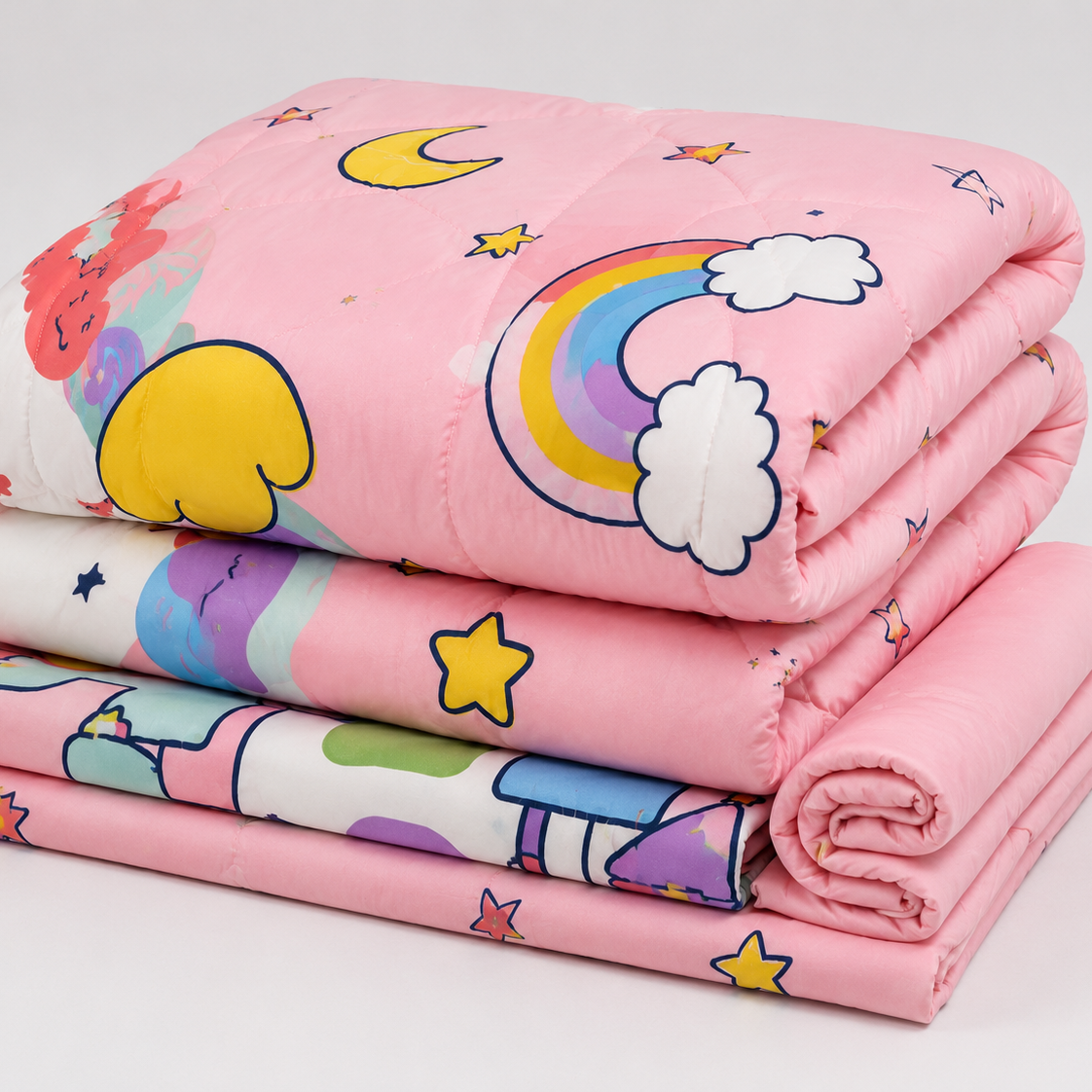 Aarniva Breathable Polyester Pink Unicorn & Rainbow Comforter Set | Double/Twin | 250 GSM | Ultra-Soft & Cozy | Pink Skies | 5-Piece Set