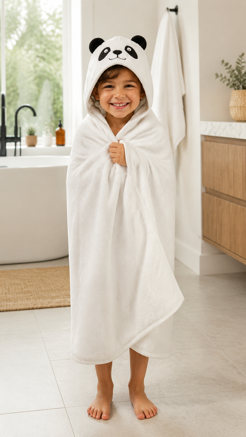 Aarniva Kids Hooded Bath Towel | Soft & Cozy | Animal & Fun Prints | Panda White