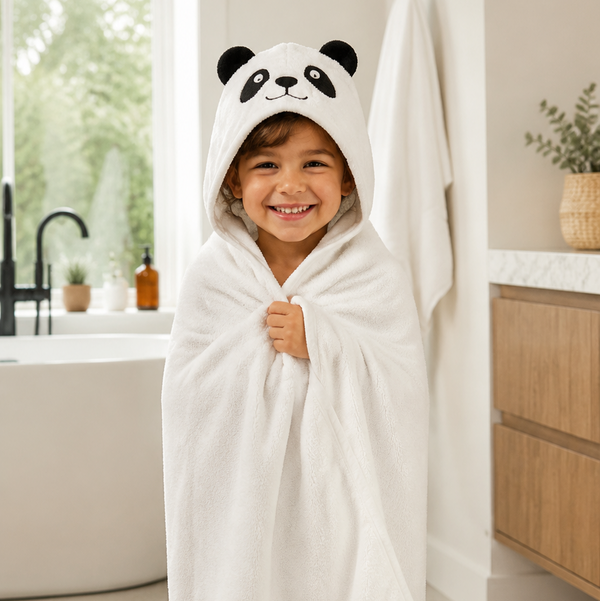 Aarniva Kids Hooded Bath Towel | Soft & Cozy | Animal & Fun Prints | Panda White