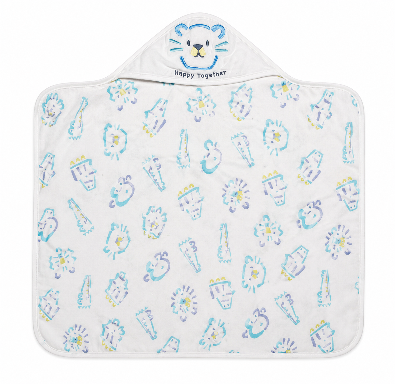 Aarniva Kids Hooded Bath Towel | Soft & Cozy | Animal & Fun Prints | Happy Lion Blue
