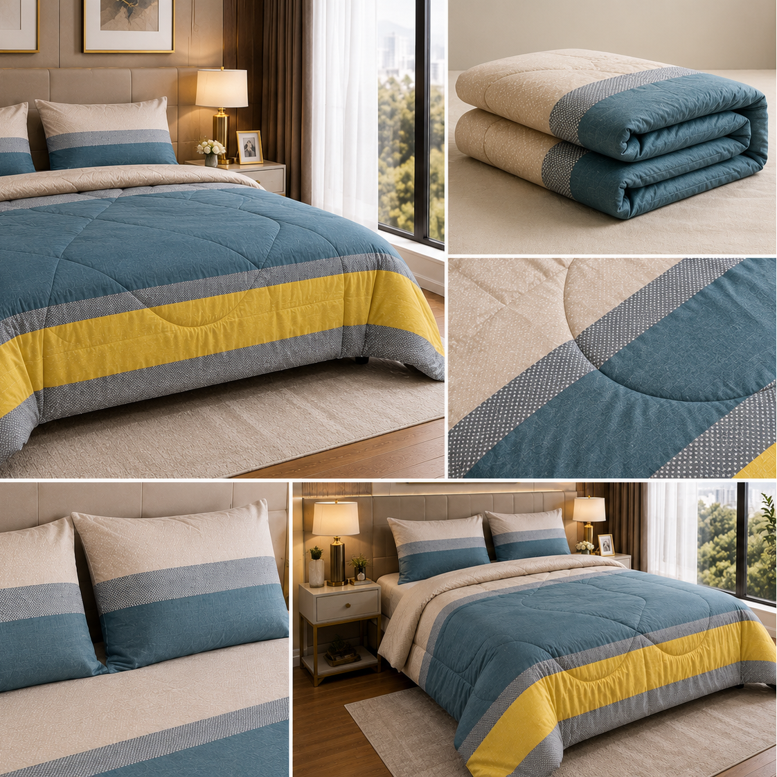 Aarniva Breathable Polyester Coastal Harmony Comforter Set | King/Queen | 250 GSM | Ultra-Soft & Cozy | Flower Leaves Design | 5-Piece Set