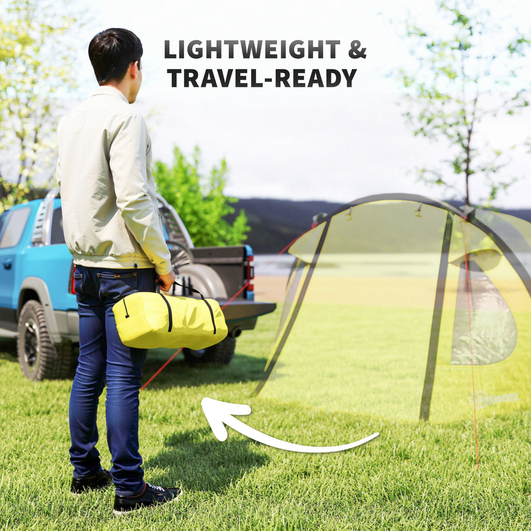 Outsunny 3-4 Person Camping Tent, Easy Set Up Dome Tent with Porch, Waterproof Family Tent with Bedroom and Sewn-in Groundsheet