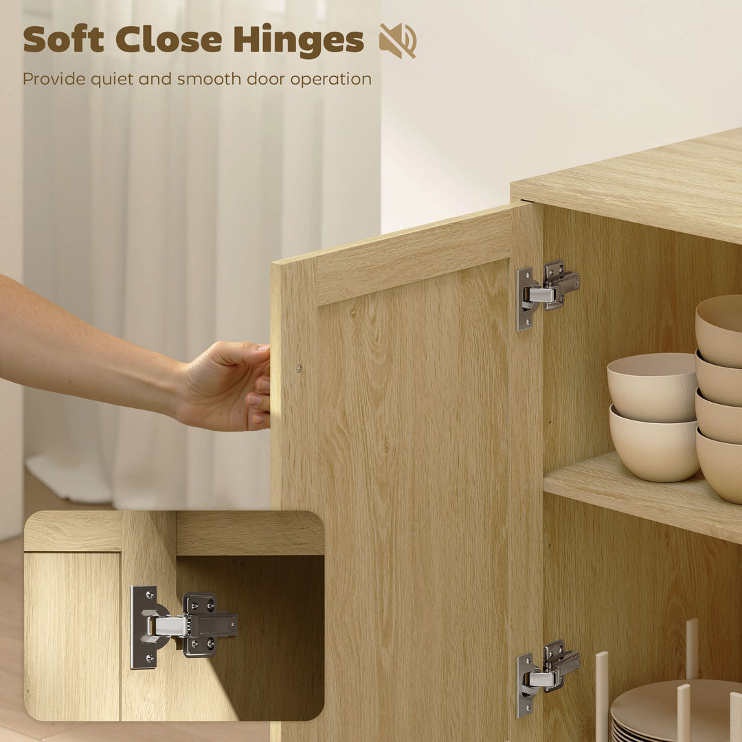 HOMCOM 47" Buffet Cabinet with Soft-Close Doors, Rattan Sideboard with Drawers, Adjustable Shelf and Wooden Legs, Natural