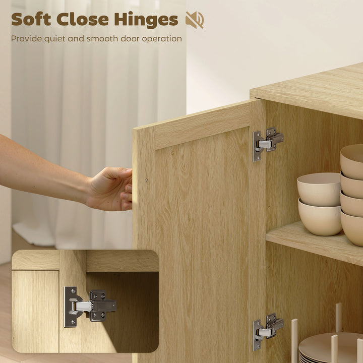 HOMCOM 47" Buffet Cabinet with Soft-Close Doors, Rattan Sideboard with Drawers, Adjustable Shelf and Wooden Legs, Natural