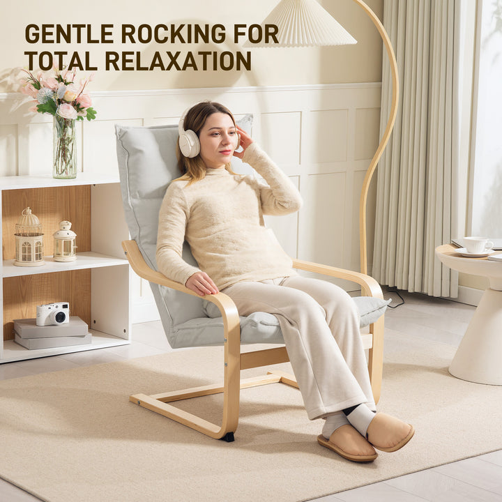 HOMCOM Birch Wood Fabric Modern Armchair, Accent Chair with Curved Leg and Arm for Living Room, Grey