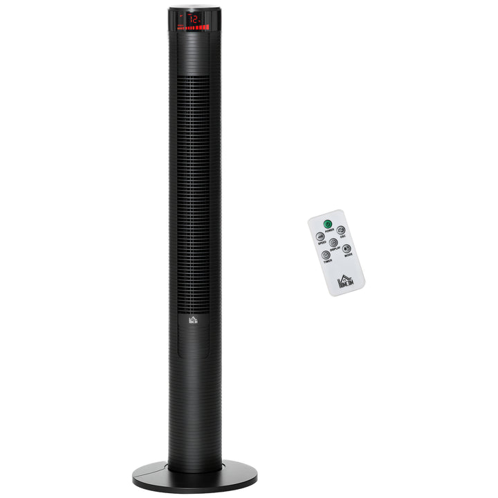 HOMCOM Freestanding Tower Fan Cooling for Home Bedroom with 3 Speed, 12h Timer, Oscillating, LED Panel, Remote Controller, Black