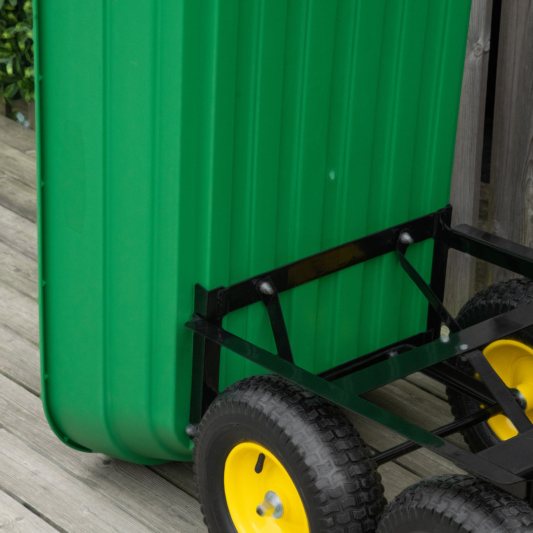Outsunny Garden Dump Cart Heavy Duty 440lbs Wagon with Steel Frame and 12" Pneumatic Tires, Green