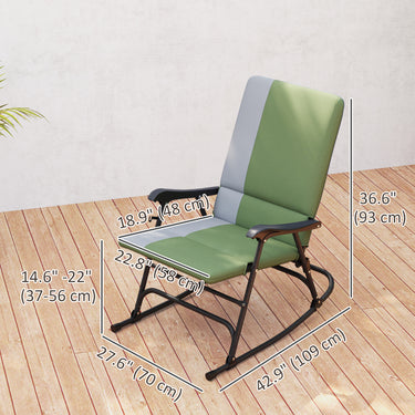 Outsunny Folding Rocking Chair Set, Oversized Outdoor Rocking Chair with 400 lbs Capacity, Wide Seat, Padded High Back, Green