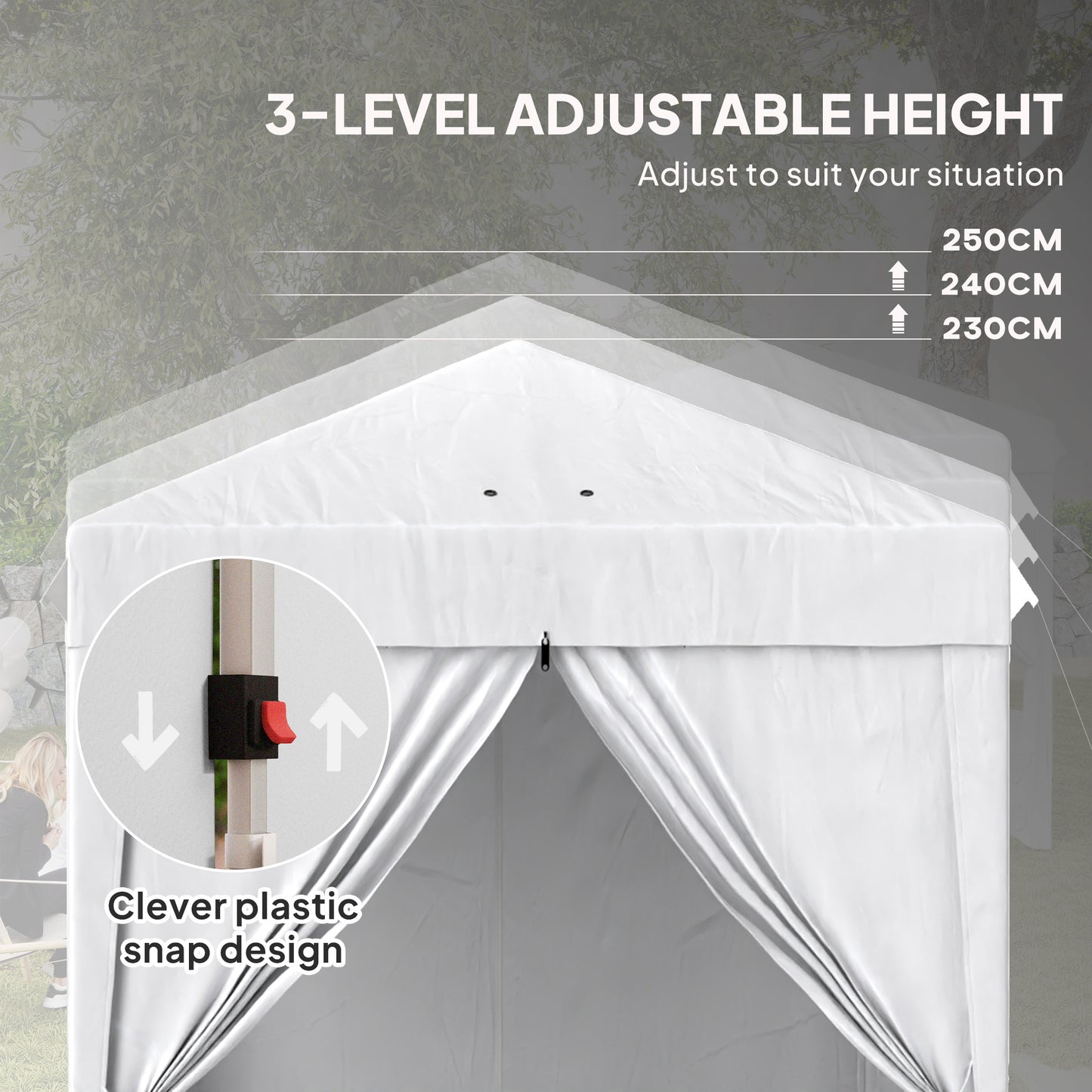 Outsunny 6.7' x 6.7' Pop-Up Canopy Tent with Sidewalls, Height-Adjustable, Carry Bag Included, for Outdoor, Garden, Patio, White