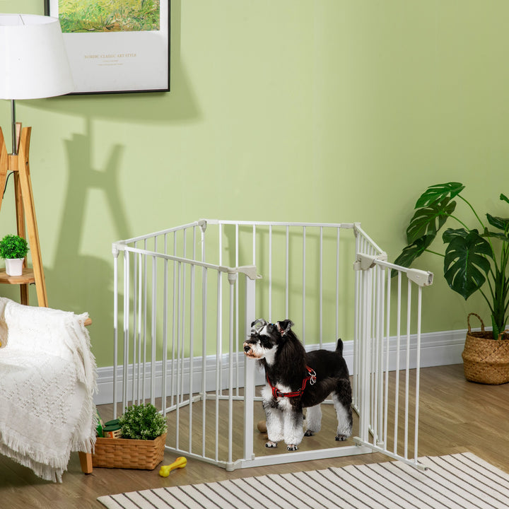 PawHut Foldable Dog Playpen Indoor for Small Medium Dogs with Door, for Stairway, Doorway, Hallway, White