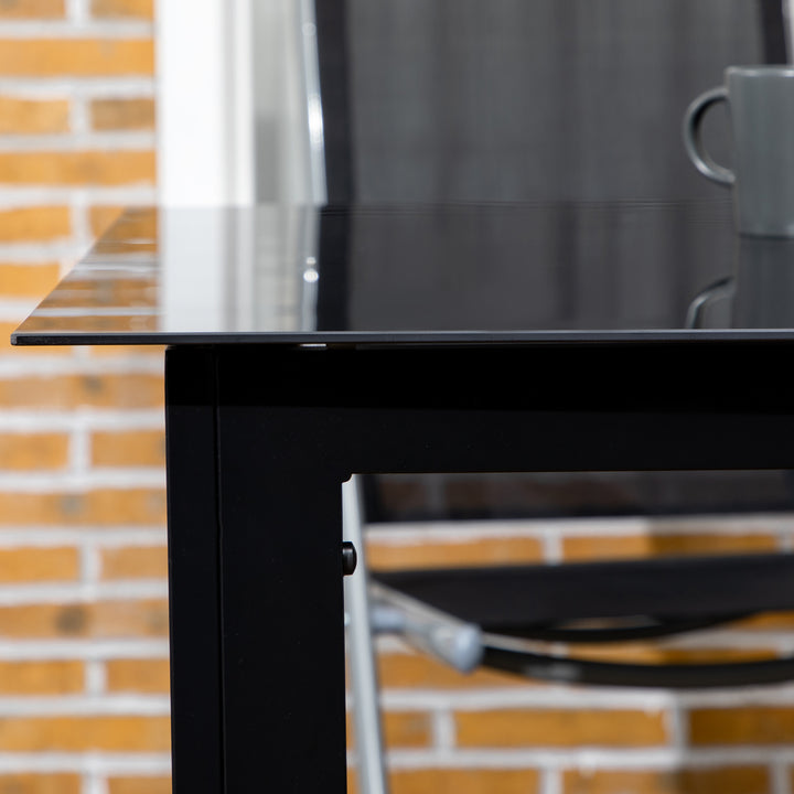 Outsunny Aluminium Outdoor Dining Table for 6, 59" x 35" Rectangle Patio Table with Tempered Glass Tabletop, for Garden, Backyard, Lawn, Balcony, Black