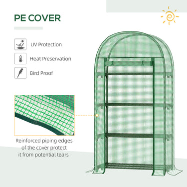 Outsunny Outdoor Mini Greenhouse, Portable Green House with Storage Shelves, Zippered Door, PE Cover, 31.5" x 19.3" x 63", Green