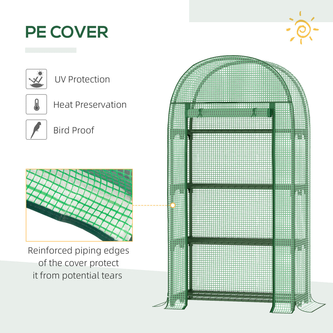 Outsunny Outdoor Mini Greenhouse, Portable Green House with Storage Shelves, Zippered Door, PE Cover, 31.5" x 19.3" x 63", Green