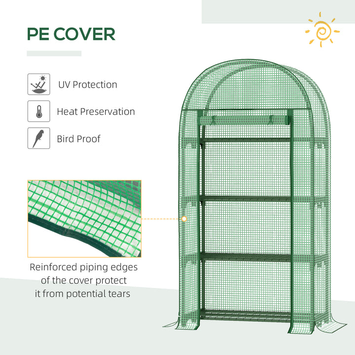 Outsunny Outdoor Mini Greenhouse, Portable Green House with Storage Shelves, Zippered Door, PE Cover, 31.5" x 19.3" x 63", Green