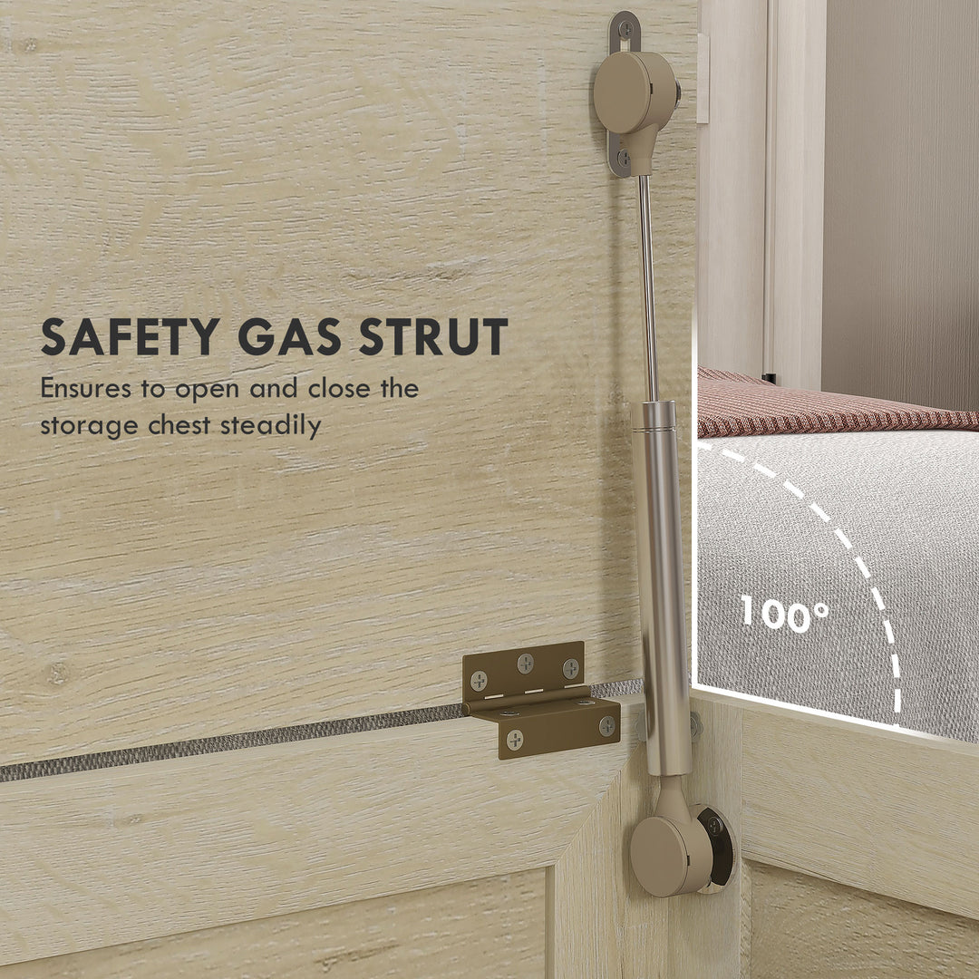 HOMCOM Storage Trunk Box Organizer with Farmhouse Panel Safety Hinge to Open Up 100° Natural