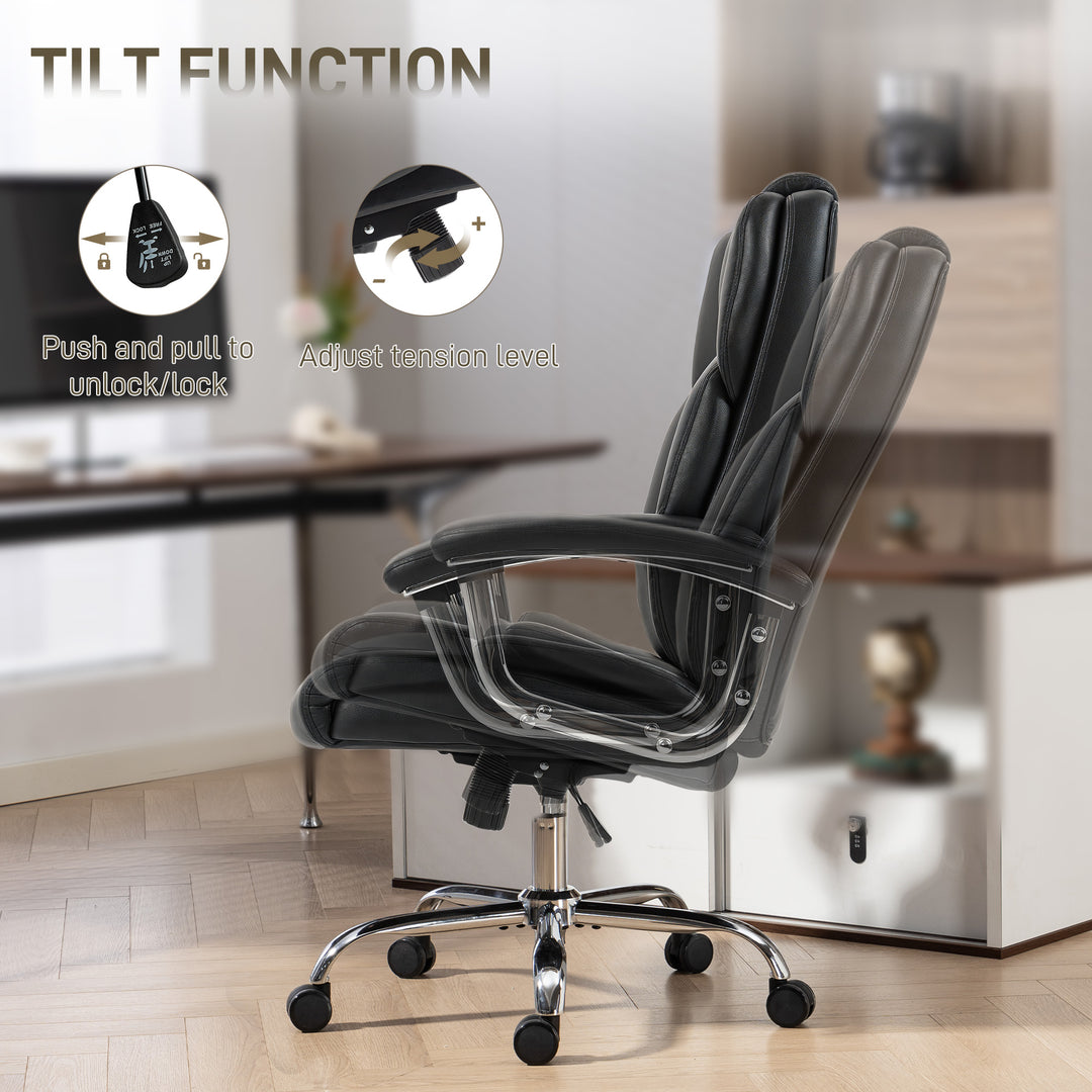 HOMCOM Big and Tall Office Chair 400 lbs, Desk Chair with Spring Cushion, PU Leather, High Back, Swivel Wheels, Black