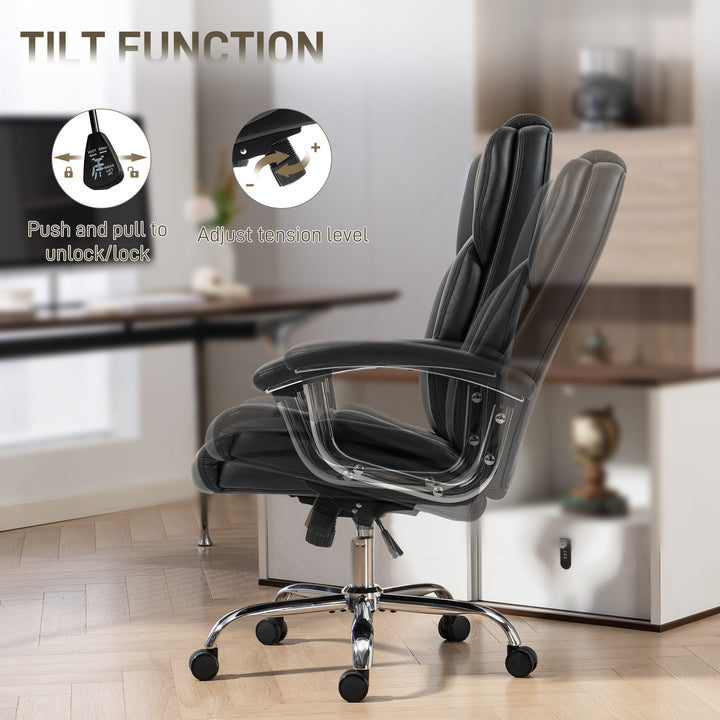 HOMCOM Big and Tall Office Chair 400 lbs, Desk Chair with Spring Cushion, PU Leather, High Back, Swivel Wheels, Black