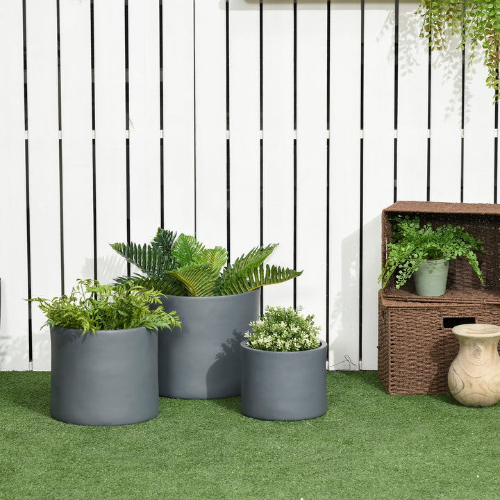 Outsunny Set of 3 Outdoor Planter Set, 13/11.5/9 in, Flower Pots with Drainage Holes, Outdoor Plant Pots for Patio, Yard, Garden