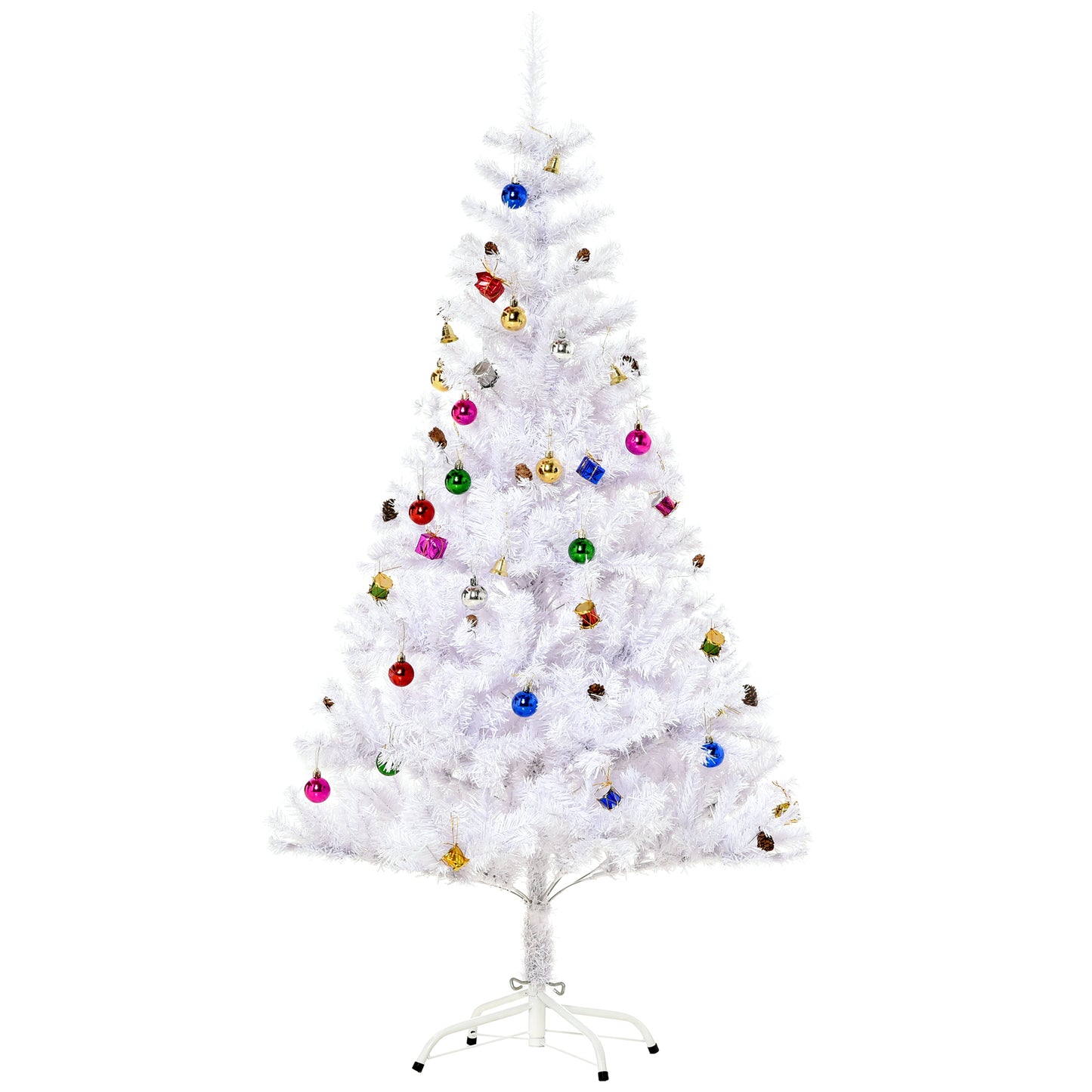 HOMCOM 5.9ft Artificial Christmas Tree Xmas Holidays DÃ©cor with Ornament White