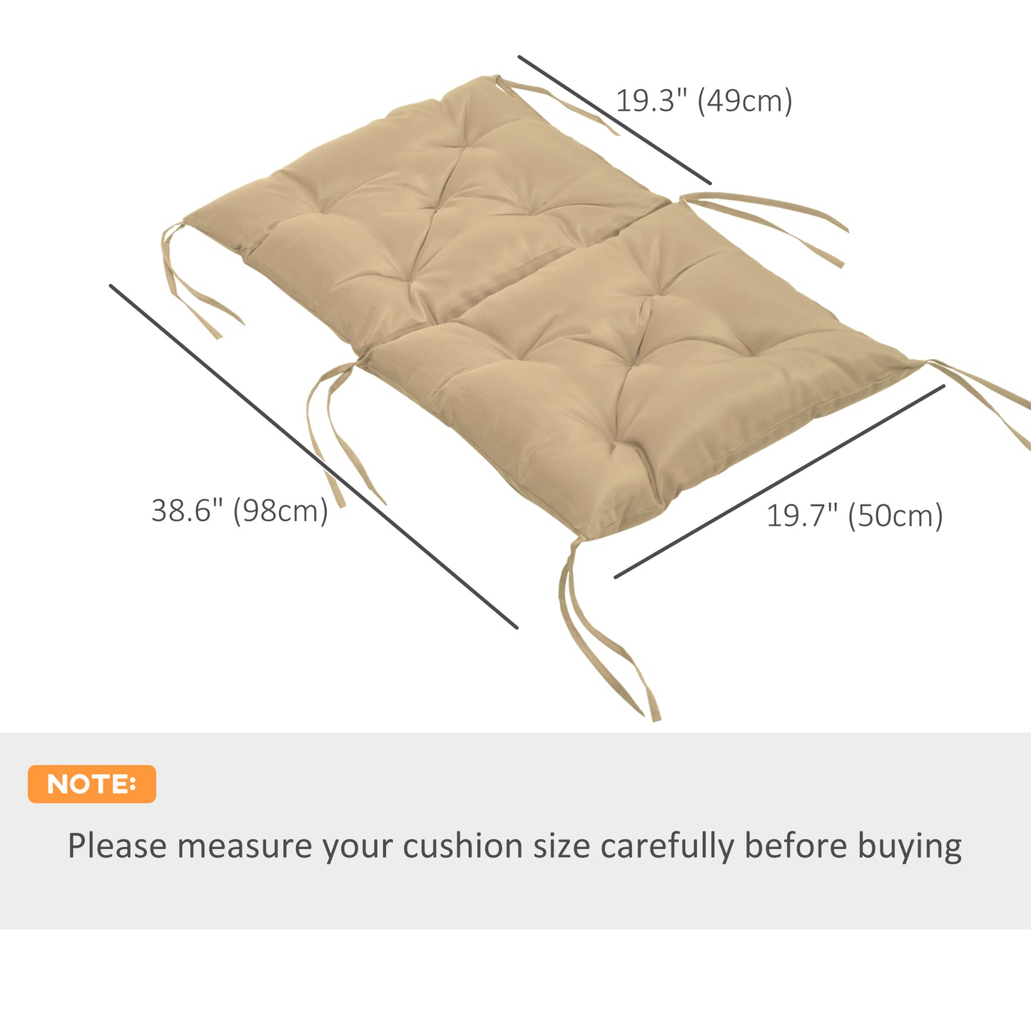 Outsunny Patio Chair Cushions Set of 2, 39" x 20" x 3" Outdoor Tufted Cushion Set with Ties for Indoor Outdoor Garden Furniture, Dark Grey
