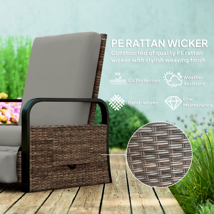 Outsunny Wicker Outdoor Recliner Chair, Reclining Lounge Chair with Adjustable Backrest, Footrest and Side Tray, Light Grey