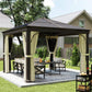 Outsunny 10 x 10 ft Hard Top Gazebo Canopy Heavy Duty Shelter Sun Shade w/ Curtain Beige, Coffee