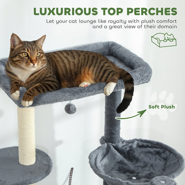 PawHut 79" Extra Tall Cat Tree with Scratching Posts, Perches, Caves, Hammock, Pompoms, for 2-3 Indoor Cats, Dark Grey