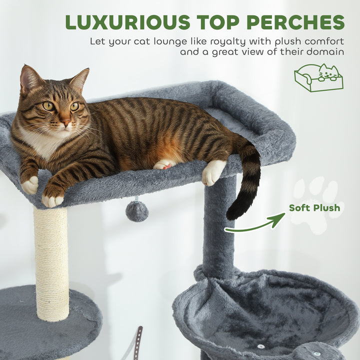 PawHut 79" Extra Tall Cat Tree with Scratching Posts, Perches, Caves, Hammock, Pompoms, for 2-3 Indoor Cats, Dark Grey